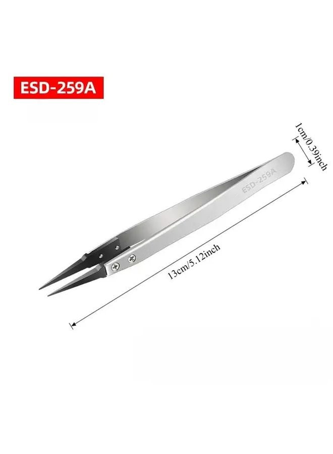 ESD259A ملاقط مضادة للكهرباء الساكنة بدقة، رؤوس من ألياف الكربون، هيكل معدني متين - Image 3